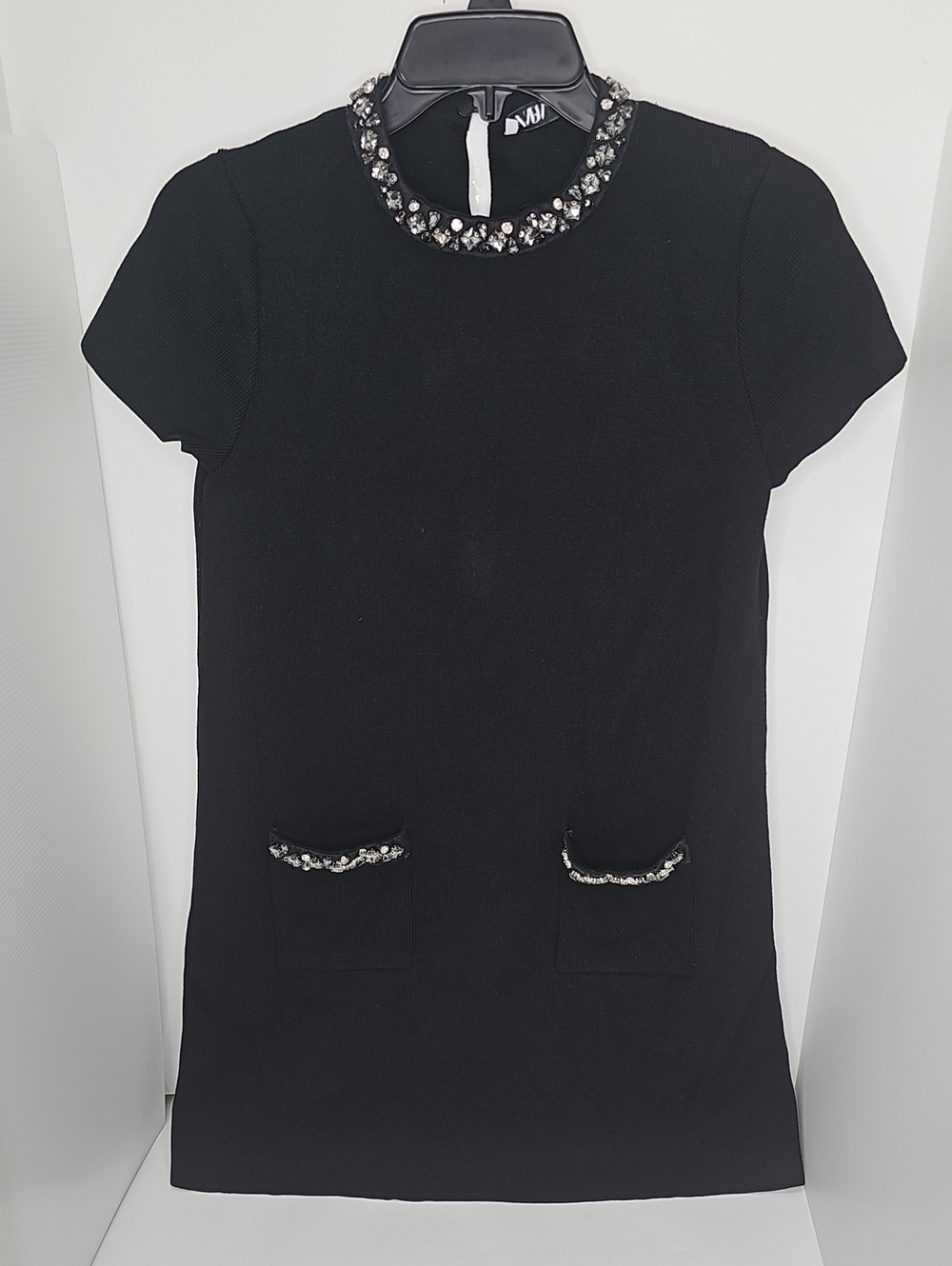 Zara Black Embellished Jewel-Neck Mini Dress Top Size Small